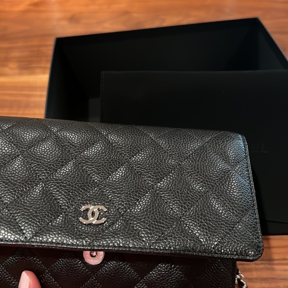 ❌SOLD❌New 2022 Chanel Classic Wallet Chain Full Set Black  Caviar Leather Silver - Picture 9 of 11